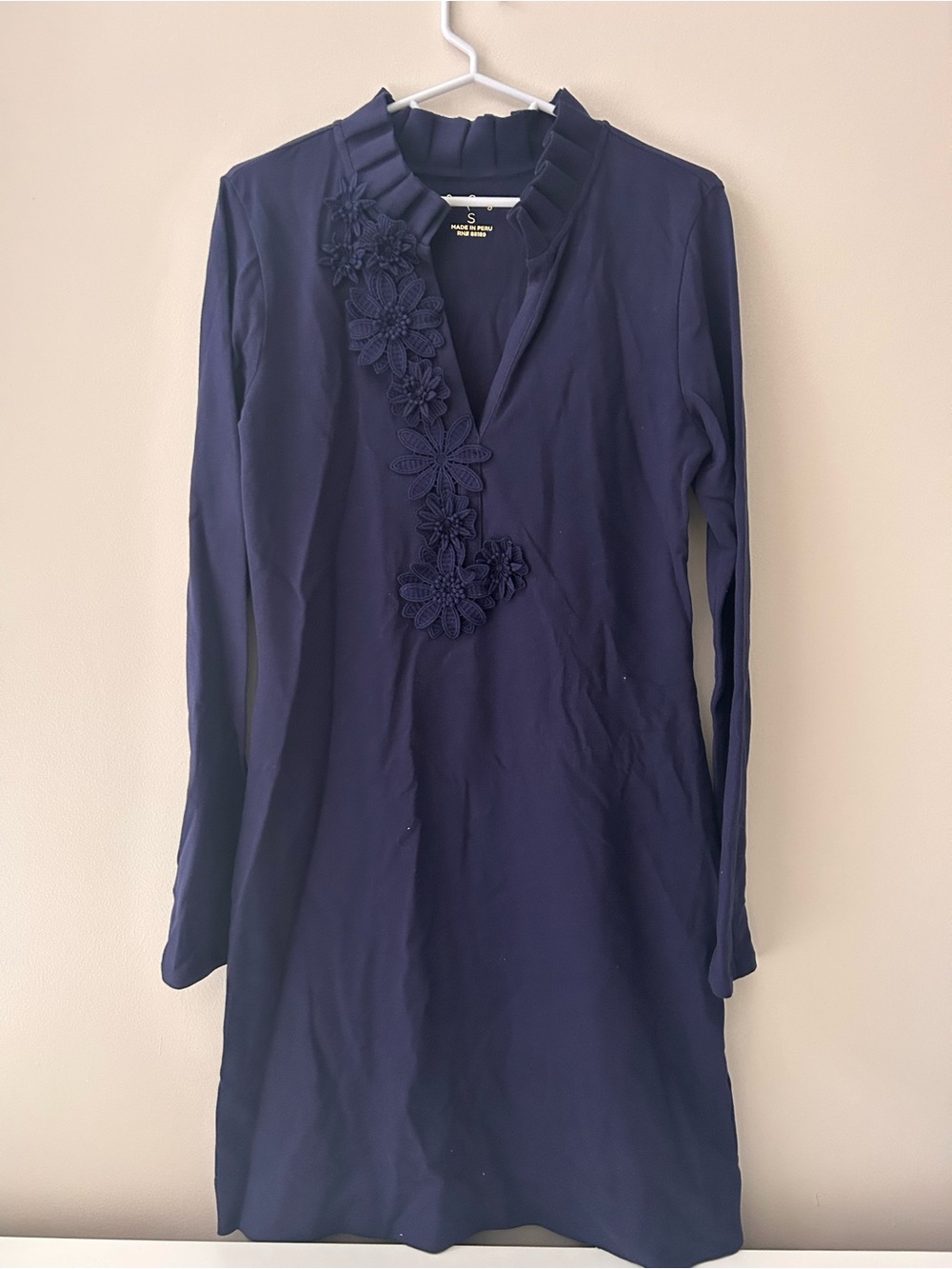 Navy Floral Appliqué Long Sleeve Dress